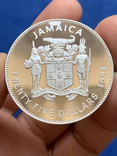 《竞宝斋》第449场 周日，周一，周二  3场连拍 （全场包邮，欢迎送拍） 牙买加1994年美国世界杯大银币 28.25g 925银