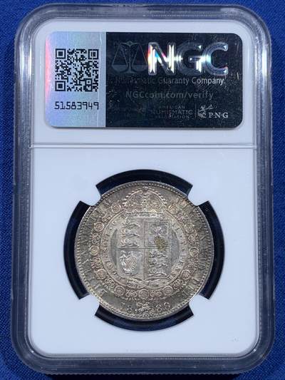 《竞宝斋》第449场 周日，周一，周二  3场连拍 （全场包邮，欢迎送拍） NGC MS62 英国 1888年 维多利亚女王半克朗，包浆十分优美，少见吉祥年份，收藏一步到位