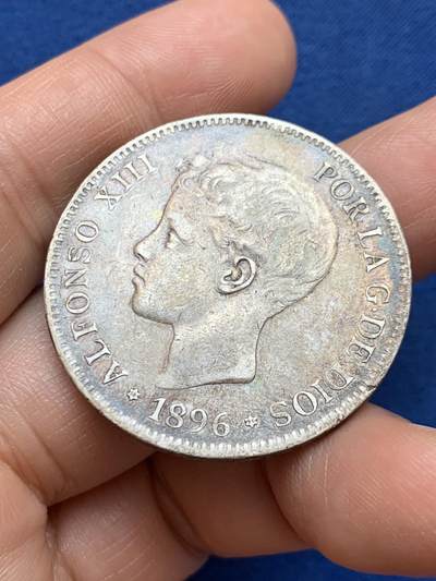 《竞宝斋》第449场 周日，周一，周二  3场连拍 （全场包邮，欢迎送拍） 西班牙1896年小孩头像5比塞塔大银币