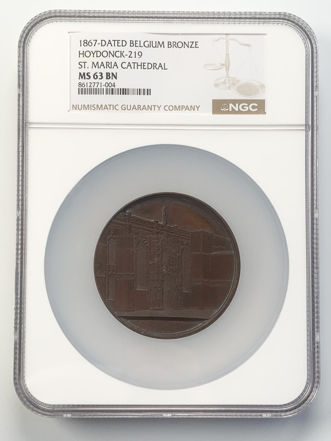 掌中浮雕-藏着的欧洲第047场 NGC MS63 : 1867年葡萄牙贝伦修道院铜章，59mm，大师维纳作品