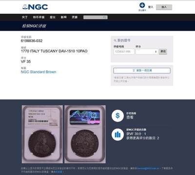 《竞宝斋》第449场 周日，周一，周二  3场连拍 （全场包邮，欢迎送拍） NGC VF35 意大利托斯卡纳大公国1770年彼得·利奥波德1弗朗西斯康银币 917银 重量27.4克 稀少品种 季军分 更高分仅两枚