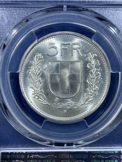 《竞宝斋》第449场 周日，周一，周二  3场连拍 （全场包邮，欢迎送拍） PCGS MS62 瑞士1966年威廉退尔5法郎银币，车轮光状态！明显低评