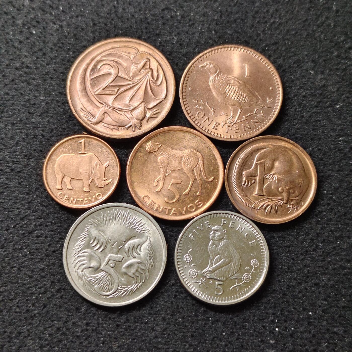 【全场包邮】纯粹捡漏拍488场（免费代拍第25场） 世界各国各年份动物币7枚一组