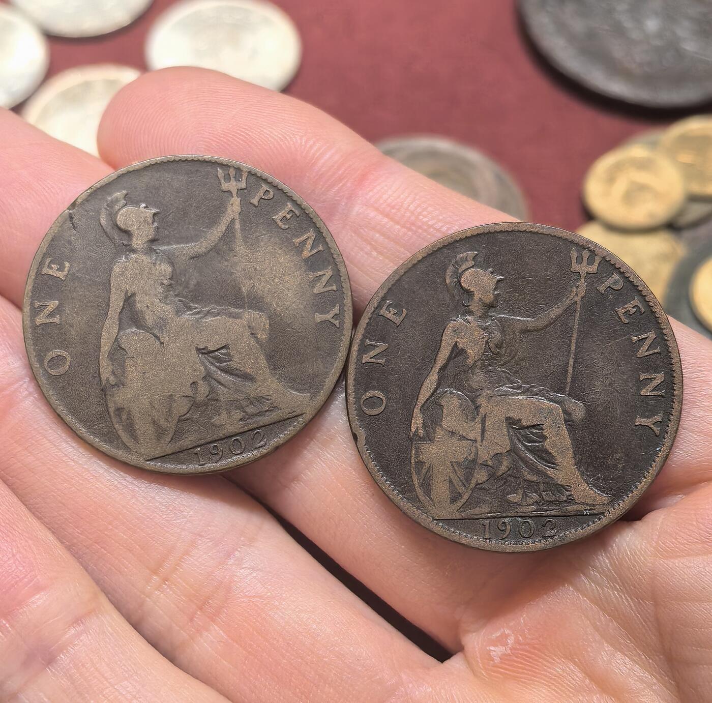 南宋泉阁俄币 外币 国币 专场第二十期 【送拍无额外佣金】 英国 1902年 爱德华七世1便士一对 通货 老包浆