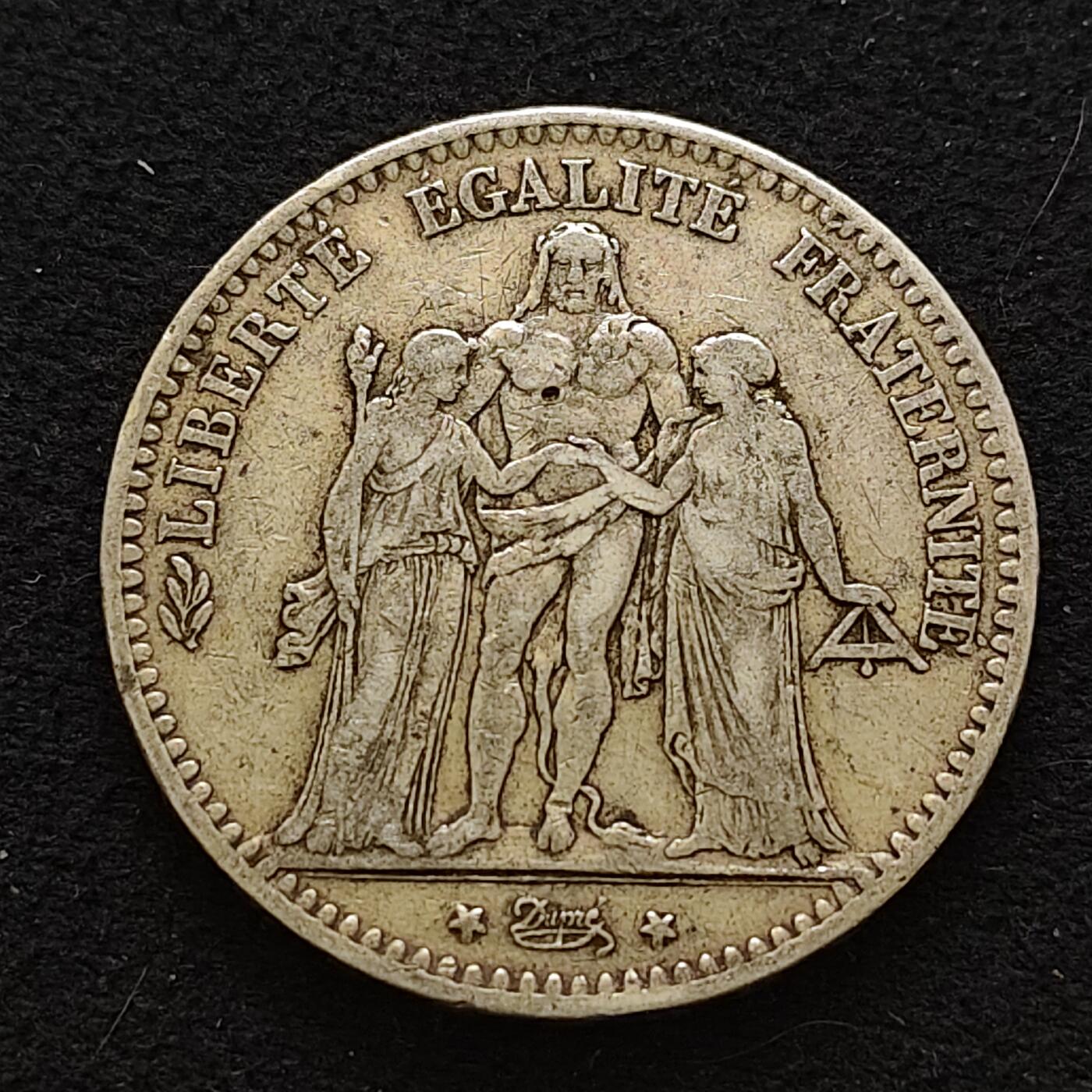 【全场包邮】纯粹捡漏拍489场（免费代拍第26场） 法国1875年K厂5法郎大力神（37毫米25克）银币