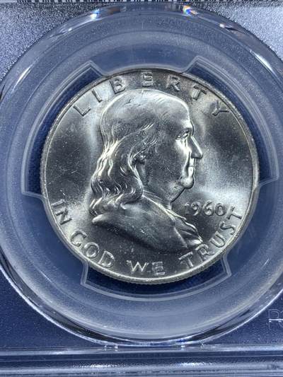 《竞宝斋》第449场 周日，周一，周二  3场连拍 （全场包邮，欢迎送拍） PCGS MS64 美国1960年富兰克林半美元银币