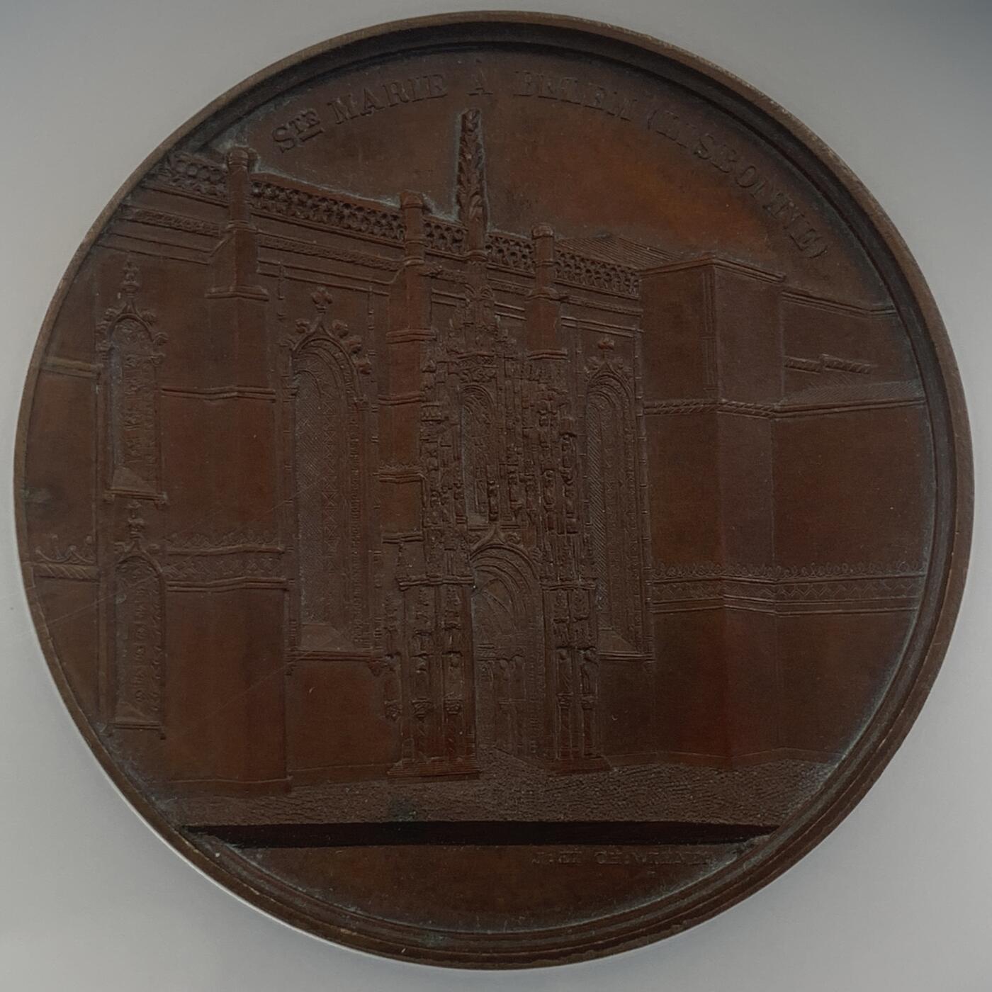 掌中浮雕-藏着的欧洲第047场 NGC MS63 : 1867年葡萄牙贝伦修道院铜章，59mm，大师维纳作品