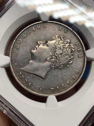 《竞宝斋》第449场 周日，周一，周二  3场连拍 （全场包邮，欢迎送拍） NGC XFD 英国 1825年 乔治四世 半克朗银币