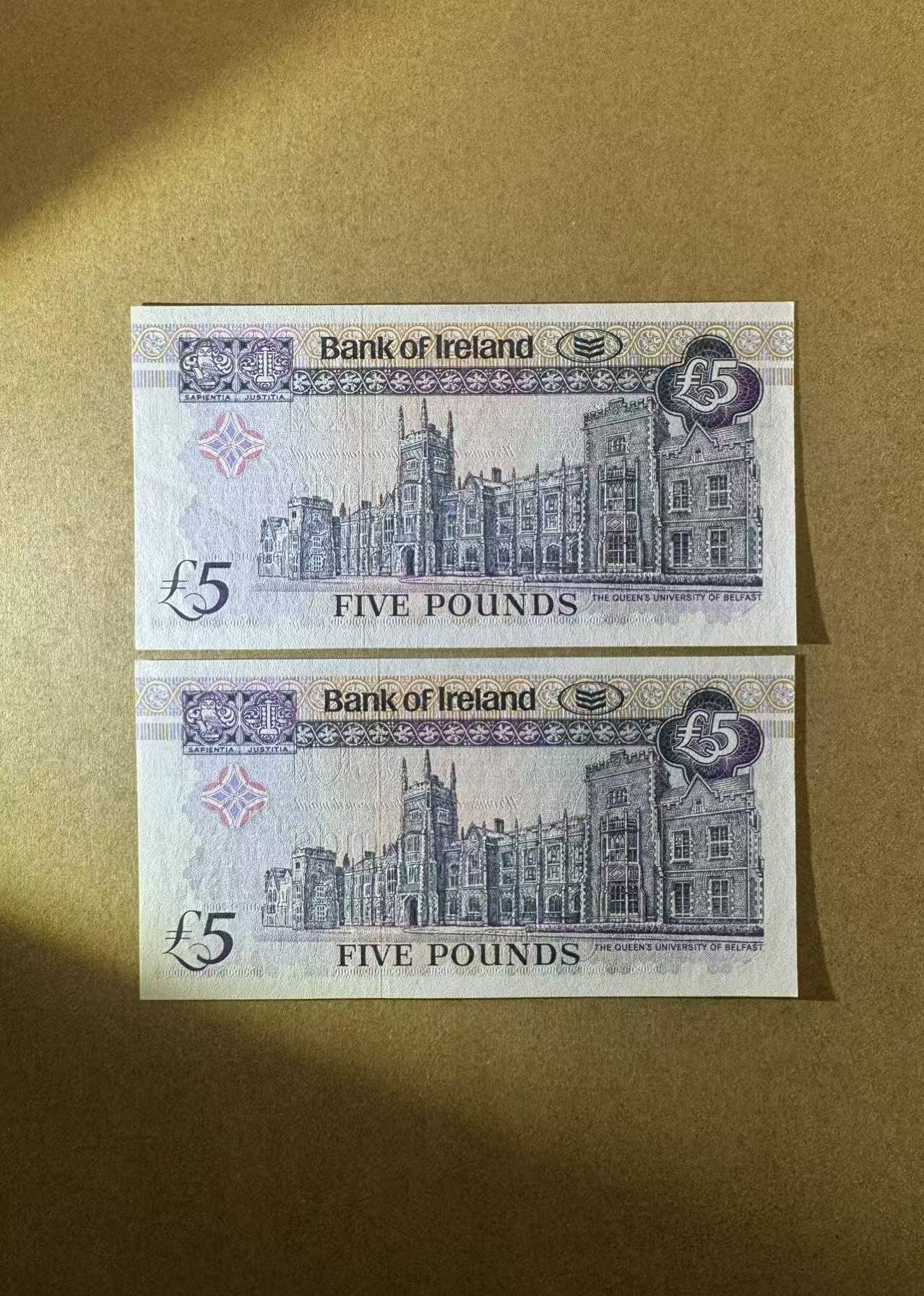 【Blue Auction】世界纸币精拍第766期——18级TOP拍卖/信誉/品质/专业/高效💫  【一组2张30&33小号】爱尔兰 2000年5镑 全新UNC