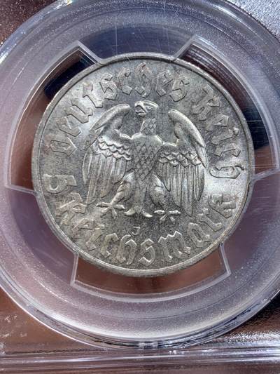 《竞宝斋》第449场 周日，周一，周二  3场连拍 （全场包邮，欢迎送拍） PCGS MS65 德国 1933年 马丁路德 5马克银币 冠军分 HA最新成交价504美元