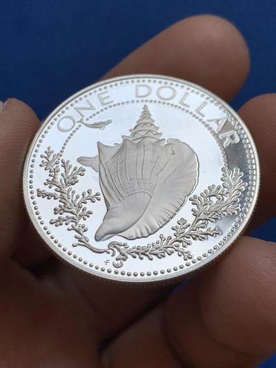 《竞宝斋》第449场 周日，周一，周二  3场连拍 （全场包邮，欢迎送拍） 巴哈马1974年精制1元银币，18.04克，800银，经典现代银币品种，设计精美