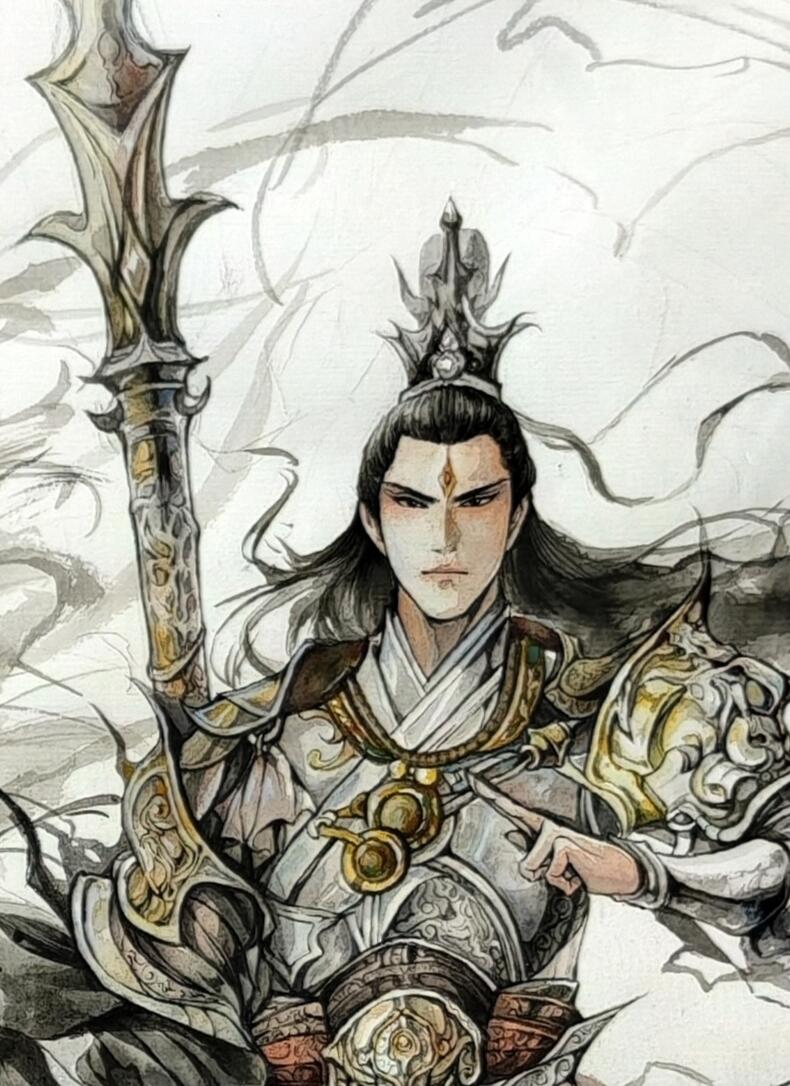 白泽拍卖卡牌手绘专场第30期（白金之夜 跨年大拍） 2025 鹿凝手绘画 二郎神 已装裱 尺寸：37cm*55.6cm  鹿凝亲签