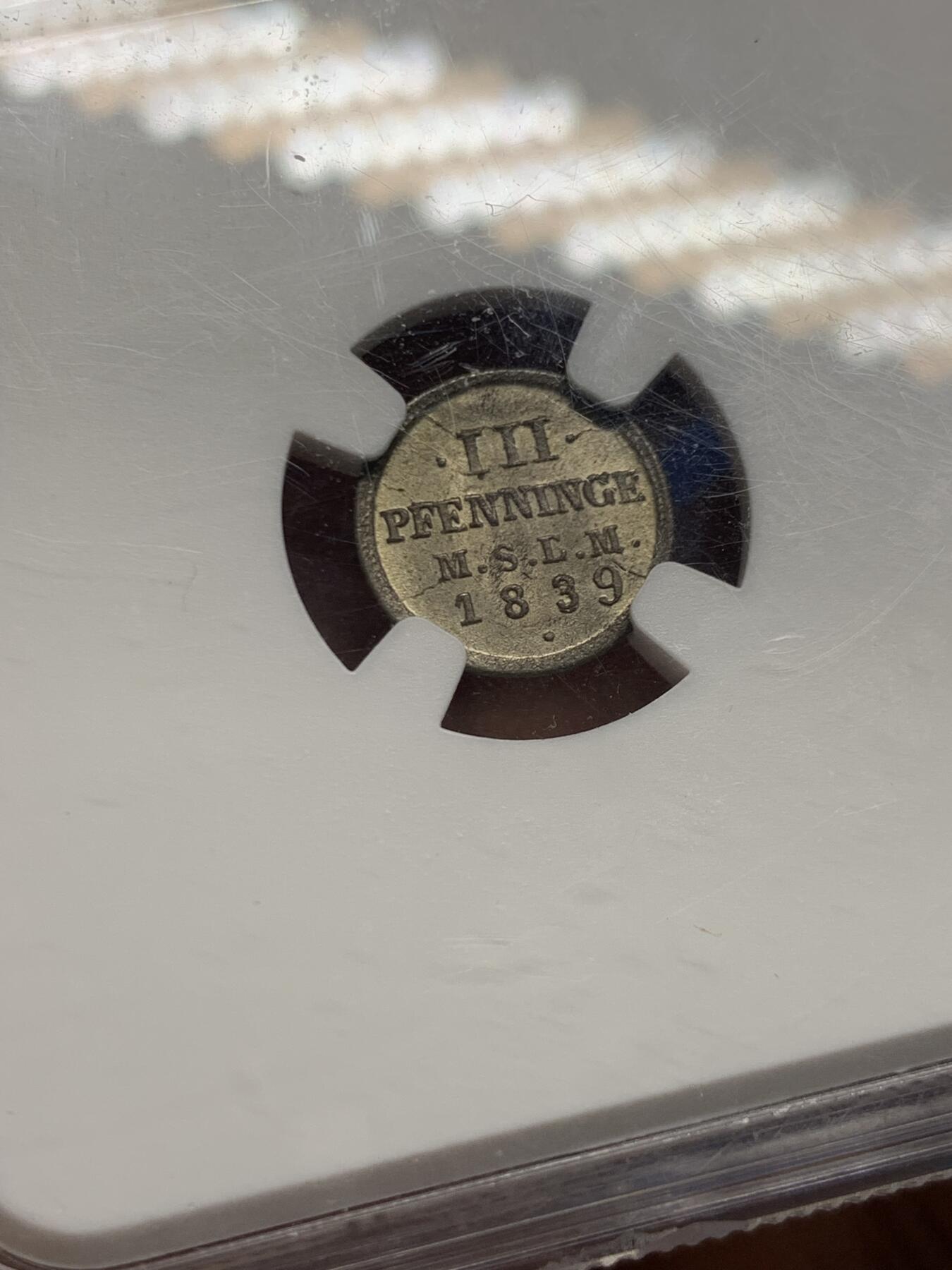 《竞宝斋》第449场 周日，周一，周二  3场连拍 （全场包邮，欢迎送拍） NGC MS65 德国1839年3芬尼银币，高分不易