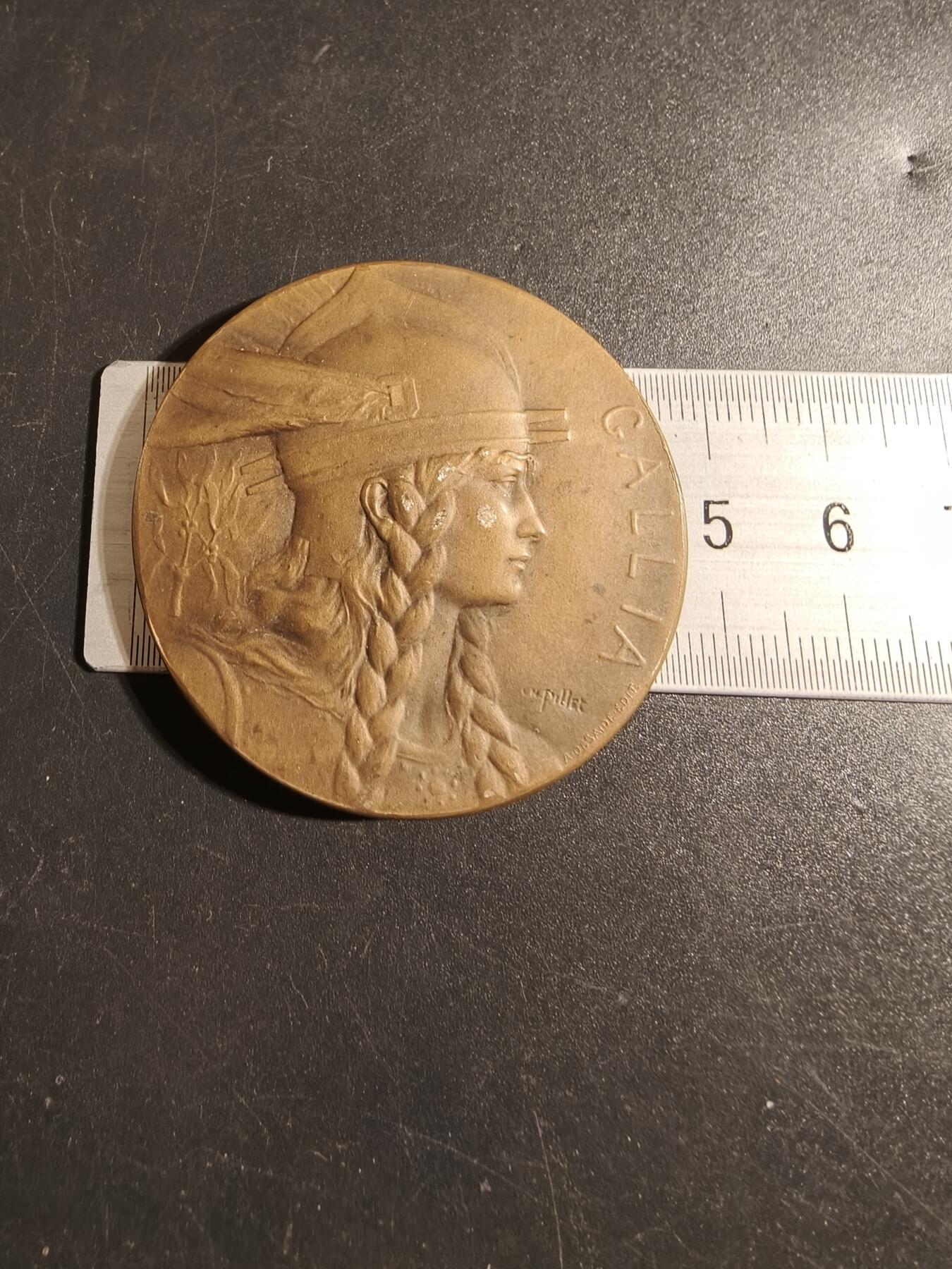 老王徽章第171期 法国百达翡丽1927年学徒竞赛展览大铜章    正面为高卢人，大师皮列作品      直径48mm     重量42.4g