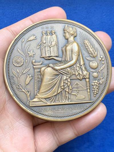 《竞宝斋》第449场 周日，周一，周二  3场连拍 （全场包邮，欢迎送拍） - 法国中央建筑师协会大铜章 130.3克 69.5mm 丰饶角铜标