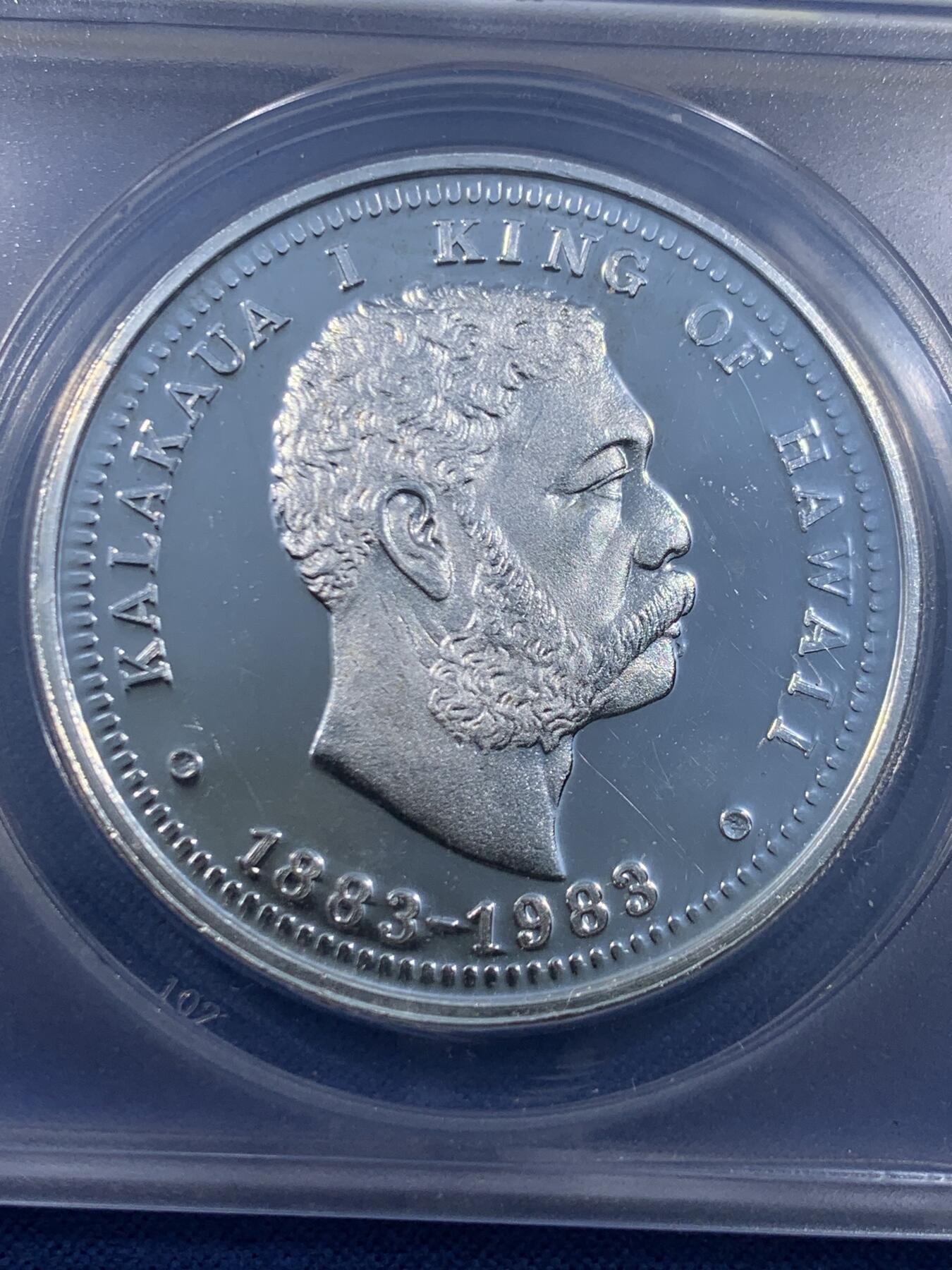 《竞宝斋》第449场 周日，周一，周二  3场连拍 （全场包邮，欢迎送拍） ANACS PF66 夏威夷（美国）1983年美元百年纪念银章 幻想币 999银 1盎司31.4克