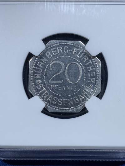 《竞宝斋》第449场 周日，周一，周二  3场连拍 （全场包邮，欢迎送拍） NGC MS66 德国1920年紧急状态时期纽伦堡20芬尼 人物系列八角代币 好久没见到了 季军分