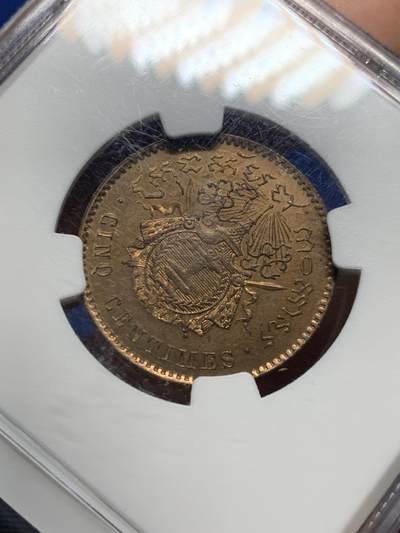 《竞宝斋》第449场 周日，周一，周二  3场连拍 （全场包邮，欢迎送拍） NGC MS64RB 柬埔寨王国 1860年 5分铜币 高分好状态