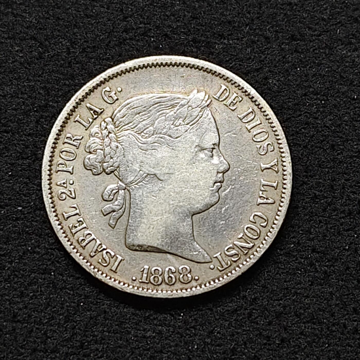 【全场包邮】纯粹捡漏拍488场（免费代拍第25场） 西属菲律宾1868年伊莎贝拉女王20分银币