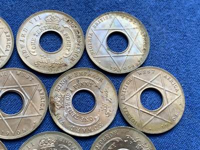 《竞宝斋》第449场 周日，周一，周二  3场连拍 （全场包邮，欢迎送拍） 10枚一组 英属西非1908年爱德华七世1/10便士 好品