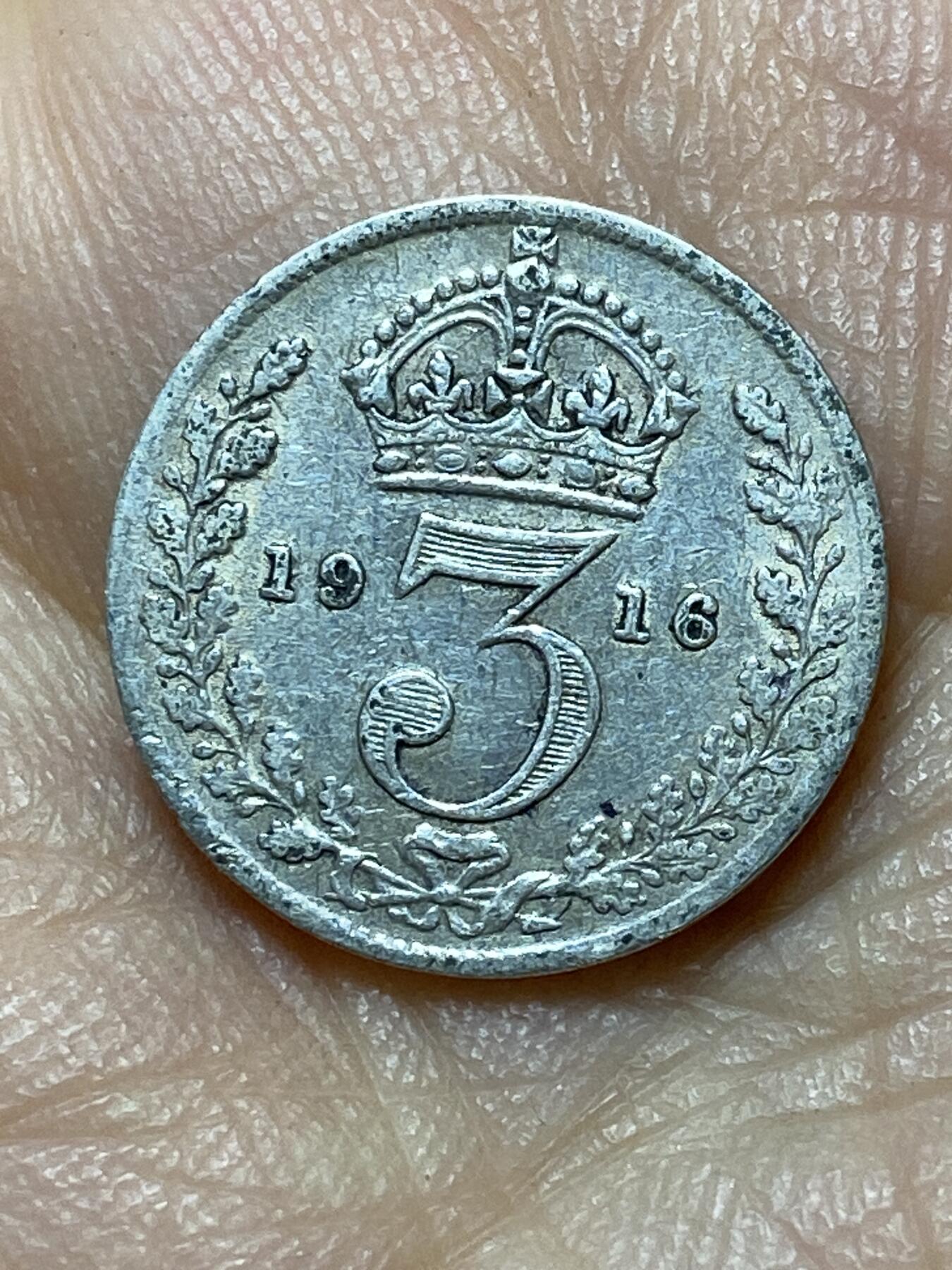 2025年第一百四十四场(总第一百七十场）品种丰富英国一线回流散币年末特拍场第一场(免佣金) 英国🇬🇧1916年3便士银币(乔治五世第一版，925高银)