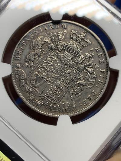 《竞宝斋》第449场 周日，周一，周二  3场连拍 （全场包邮，欢迎送拍） NGC XFD 英国 1825年 乔治四世 半克朗银币