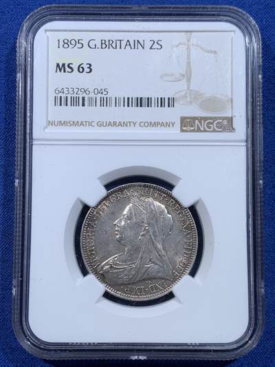 《竞宝斋》第449场 周日，周一，周二  3场连拍 （全场包邮，欢迎送拍） - NGC MS63 英国1895维多利亚批纱2先令银币