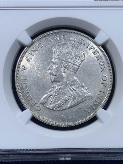 NGC MS62 英属海峡1920年乔治五世壹圆银币，底板好转光品