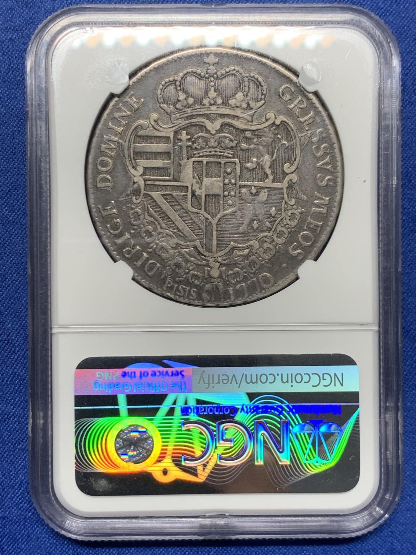 《竞宝斋》第449场 周日，周一，周二  3场连拍 （全场包邮，欢迎送拍） NGC VF35 意大利托斯卡纳大公国1770年彼得·利奥波德1弗朗西斯康银币 917银 重量27.4克 稀少品种 季军分 更高分仅两枚