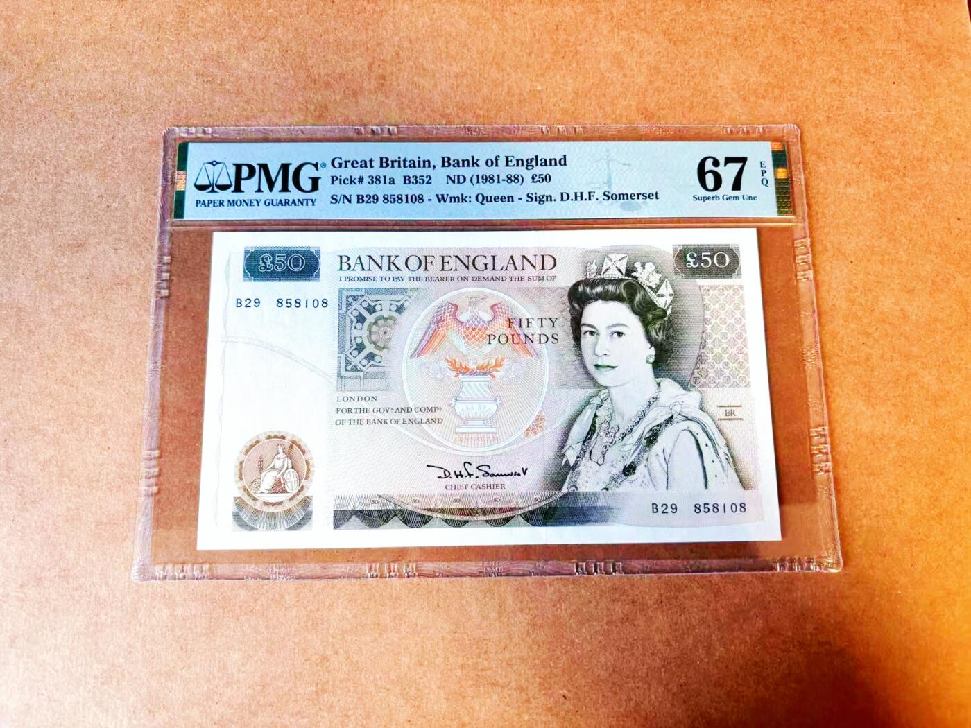 【Blue Auction】世界纸币精拍第766期——18级TOP拍卖/信誉/品质/专业/高效💫 【a版无47】英国 D序列 1981-88年50镑  PMG67EPQ 