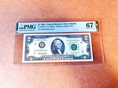 【Blue Auction】世界纸币精拍第766期——18级TOP拍卖/信誉/品质/专业/高效💫 - 【补号】美国 1995年2美金 PMG67EPQ