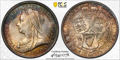 《竞宝斋》第449场 周日，周一，周二  3场连拍 （全场包邮，欢迎送拍） - PCGS MS64 英国 1893年 维多利亚披纱佛罗林银币 五彩包浆 光度也很好 值得关注