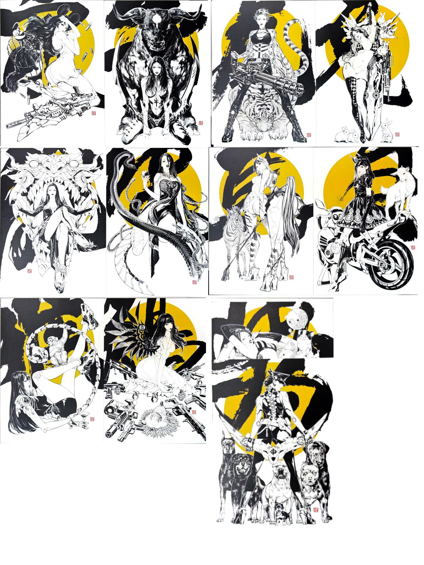 白泽拍卖卡牌手绘专场第30期（白金之夜 跨年大拍） 2025 田宇 十二生肖 机甲美人 12张  天宇封壳签绘