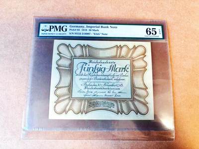 【Blue Auction】世界纸币精拍第766期——18级TOP拍卖/信誉/品质/专业/高效💫 - 德国1918年50马克 经典蛋钞 大方块 PMG65EPQ