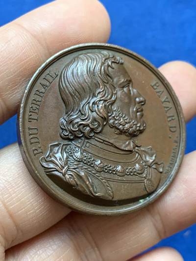 《竞宝斋》第449场 周日，周一，周二  3场连拍 （全场包邮，欢迎送拍） 法国1822年巴亚尔纪念铜章 40.6克 41.1mm 高浮雕