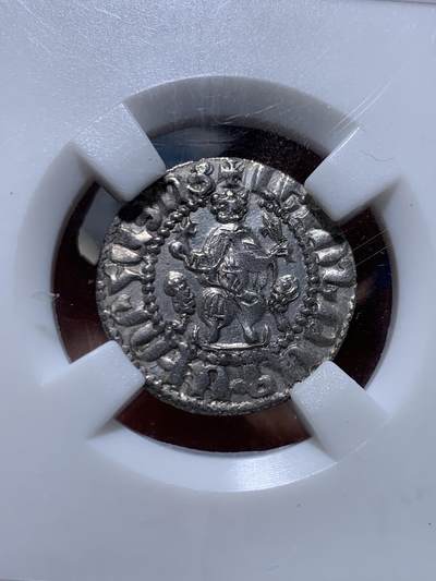 《竞宝斋》第449场 周日，周一，周二  3场连拍 （全场包邮，欢迎送拍） 无名王 AU 亚美尼亚 1198-1219年 1Tram 银币 莱翁二世在位时期发行 背双狮图案 打制一流 细节极美 中世纪币热门品种