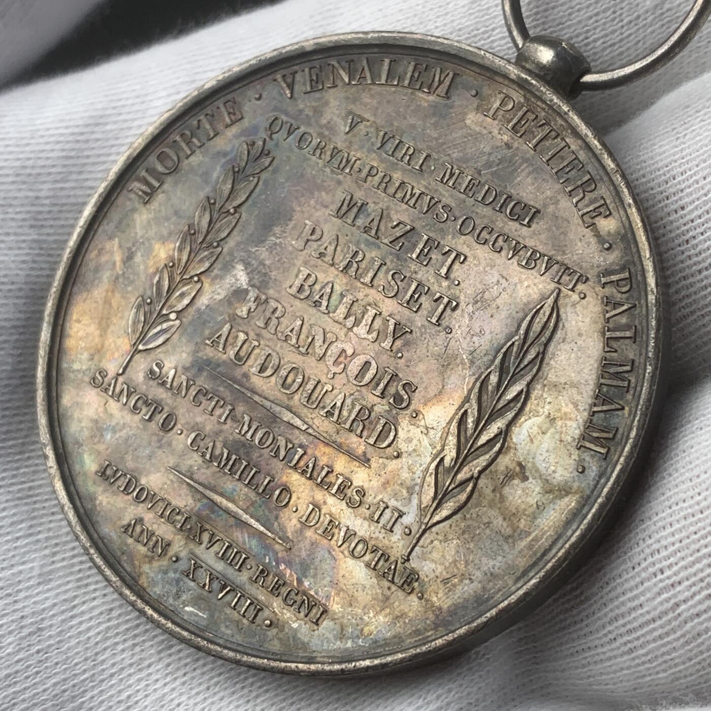 掌中浮雕-藏着的欧洲第047场 1821年法国对巴塞罗那黄热病疫情提供援助镀银铜章，47.6mm，54.6g