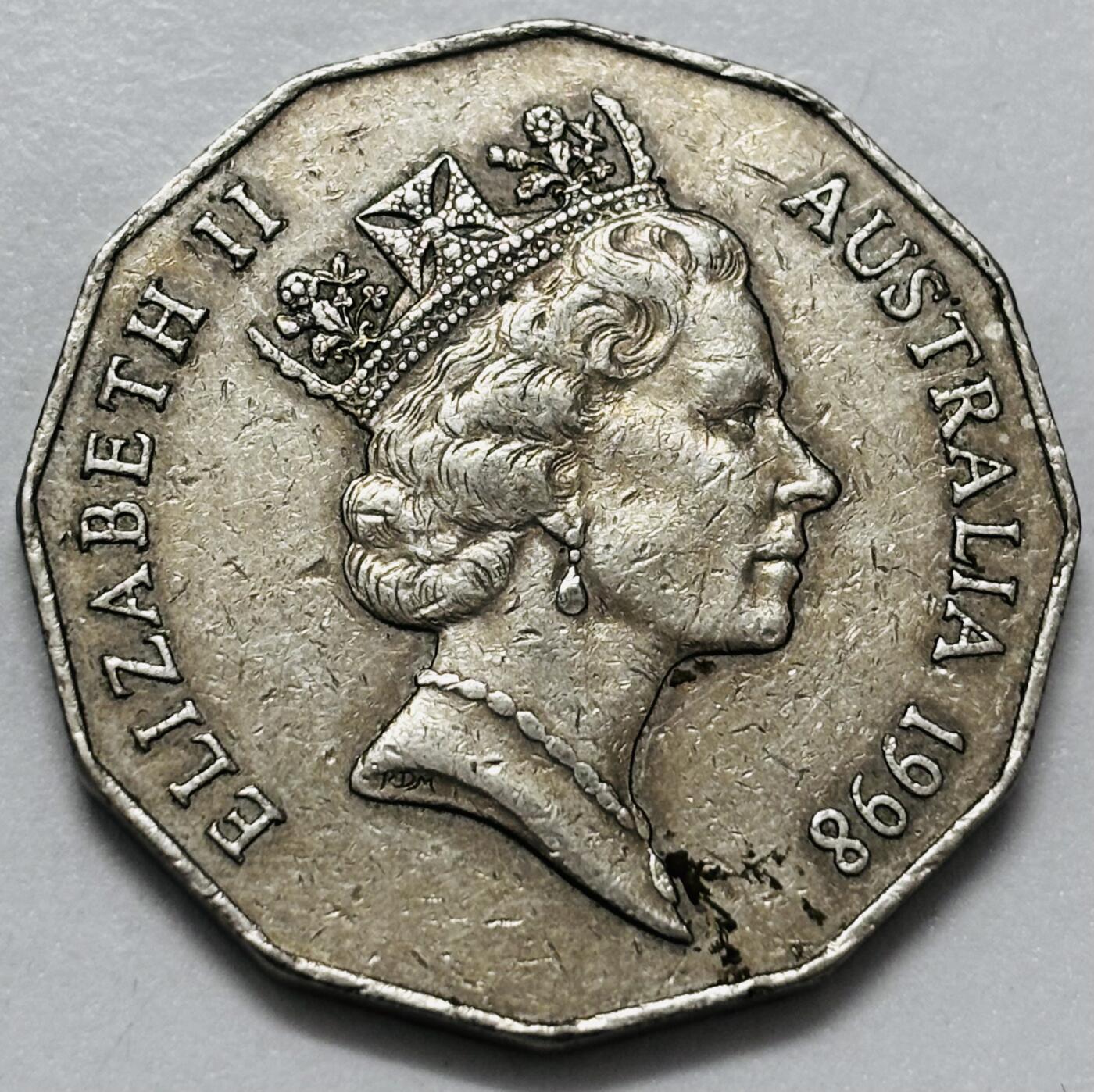 文馨钱币收藏第 286 场，圣诞节专场【 长期接收代拍品低至 0 佣金】 1998 年 澳大利亚50分 发现巴斯海峡200年32mm