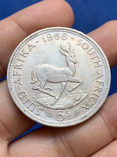 《竞宝斋》第449场 周日，周一，周二  3场连拍 （全场包邮，欢迎送拍） - 南非1956年羚羊5先令银币