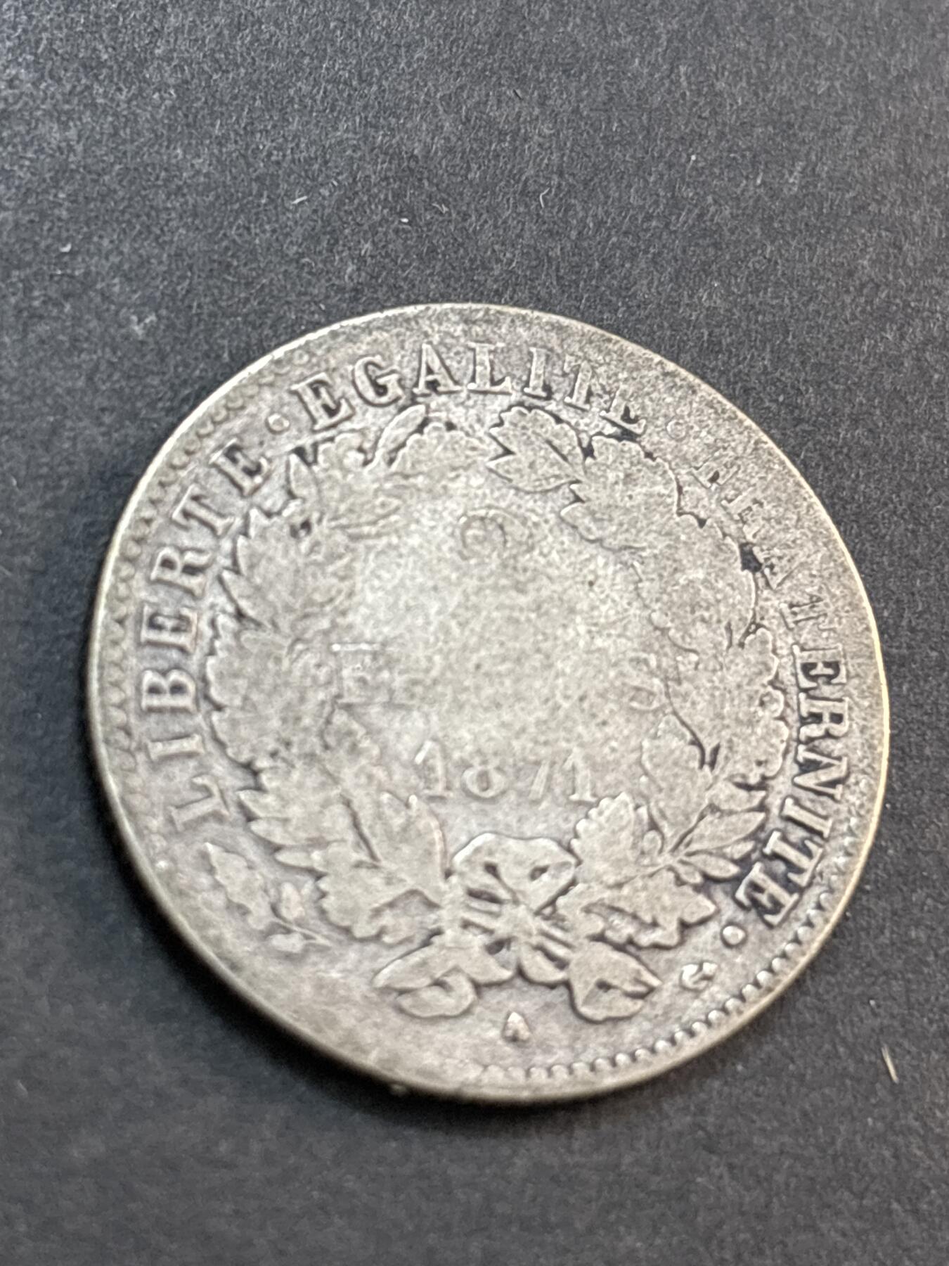 文馨钱币收藏第 286 场，圣诞节专场【 长期接收代拍品低至 0 佣金】 1871 年法兰西第三共和国 2 法郎银币