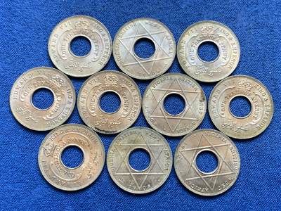 《竞宝斋》第449场 周日，周一，周二  3场连拍 （全场包邮，欢迎送拍） - 10枚一组 英属西非1908年爱德华七世1/10便士 好品