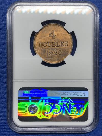 《竞宝斋》第449场 周日，周一，周二  3场连拍 （全场包邮，欢迎送拍） NGC MS64RB 根西岛1920H四道布铜币 优秀的状态