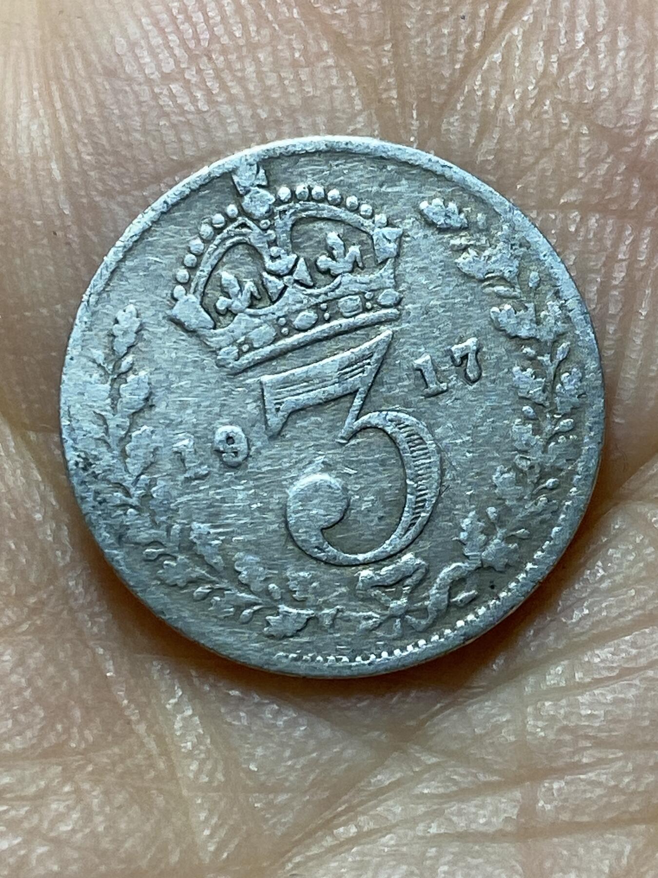 2025年第一百四十四场(总第一百七十场）品种丰富英国一线回流散币年末特拍场第一场(免佣金) 英国🇬🇧1917年3便士银币(乔治五世第一版，925高银)