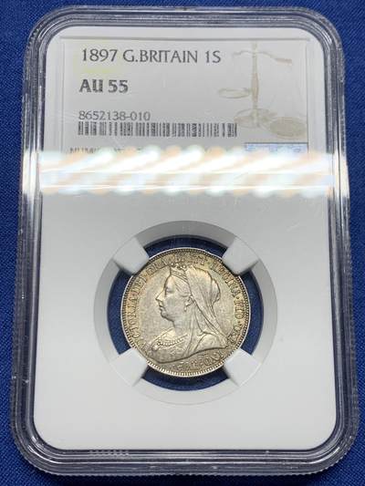 《竞宝斋》第449场 周日，周一，周二  3场连拍 （全场包邮，欢迎送拍） - NGC AU55  英国1897年 维多利亚披纱1先令银币