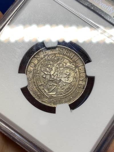 《竞宝斋》第449场 周日，周一，周二  3场连拍 （全场包邮，欢迎送拍） NGC AU55  英国1897年 维多利亚披纱1先令银币