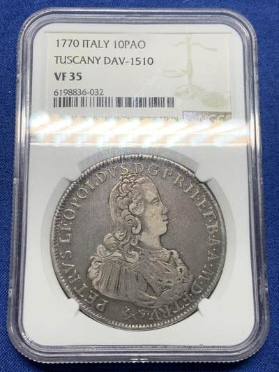 《竞宝斋》第449场 周日，周一，周二  3场连拍 （全场包邮，欢迎送拍） - NGC VF35 意大利托斯卡纳大公国1770年彼得·利奥波德1弗朗西斯康银币 917银 重量27.4克 稀少品种 季军分 更高分仅两枚