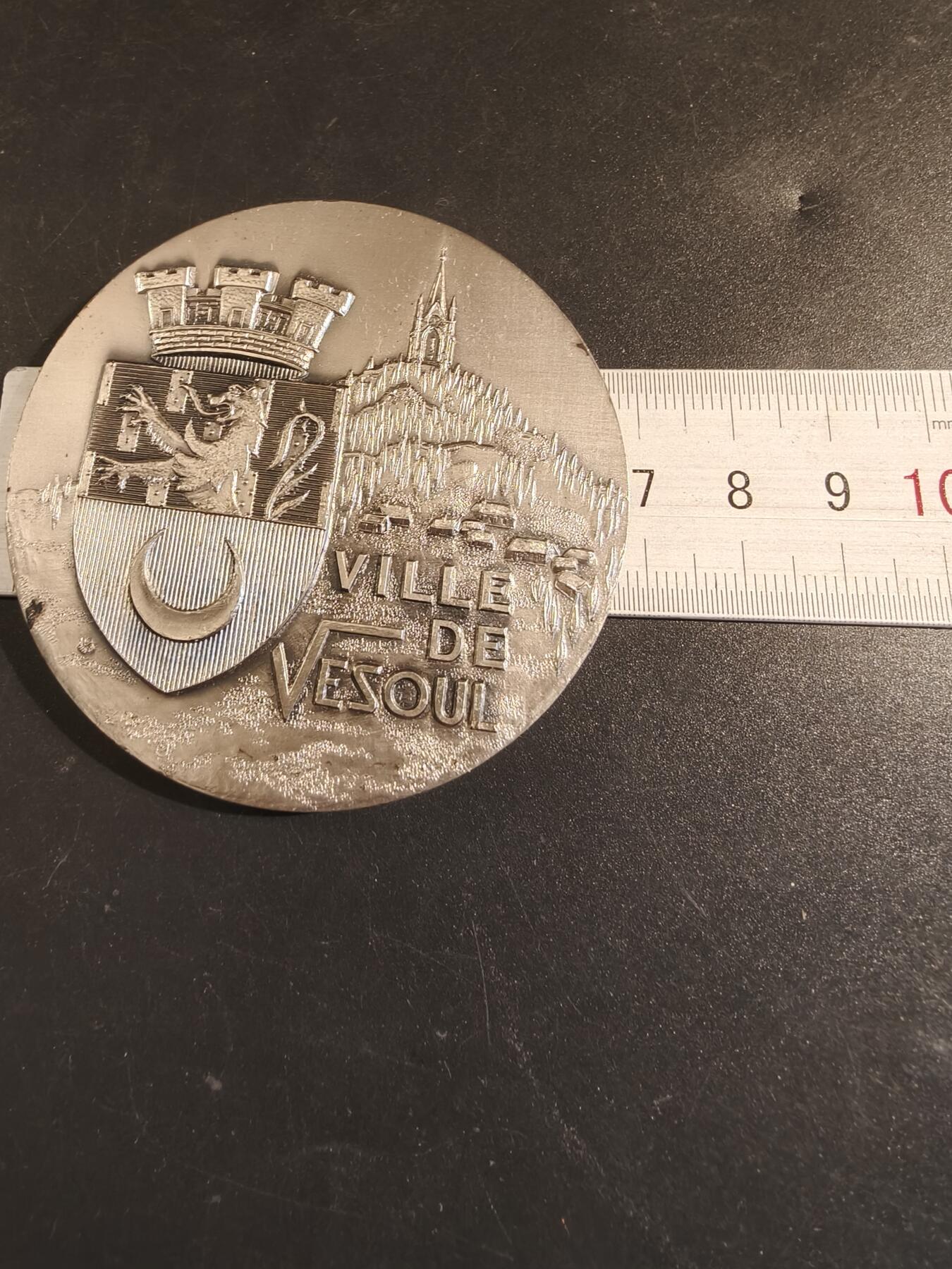 老王徽章第171期 法国城市维苏尔镀银大铜章     直径68mm     重量140g