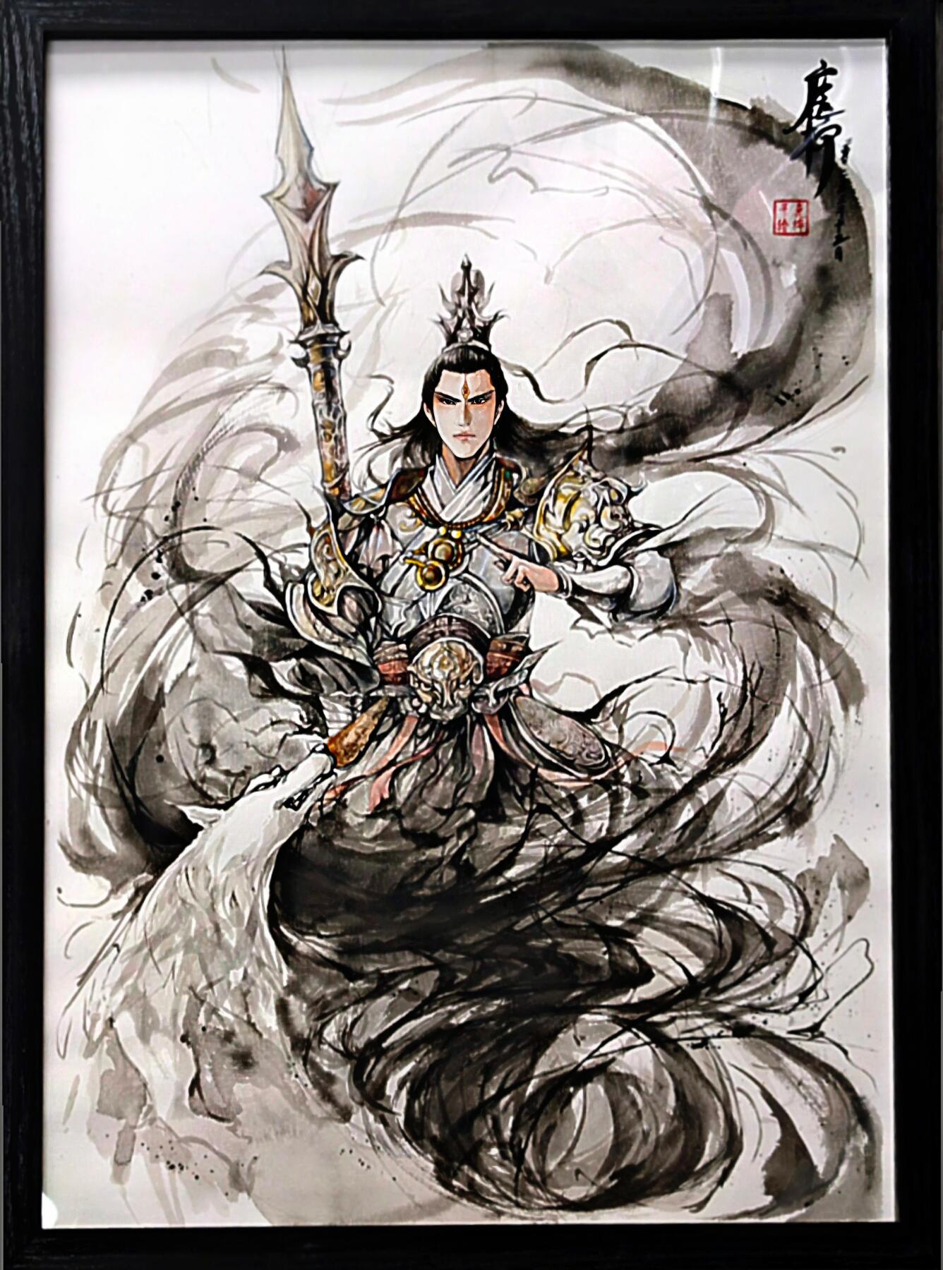 白泽拍卖卡牌手绘专场第30期（白金之夜 跨年大拍） 2025 鹿凝手绘画 二郎神 已装裱 尺寸：37cm*55.6cm  鹿凝亲签