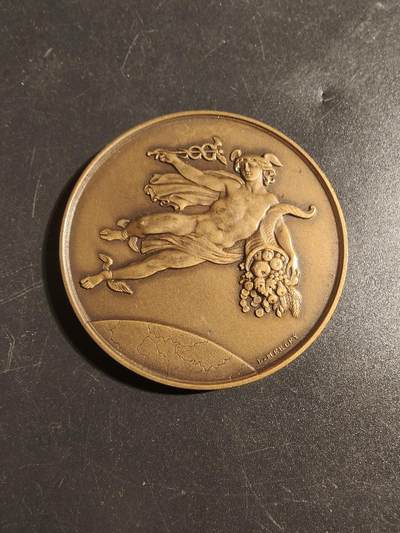 老王徽章第171期 - 法国墨丘利大铜章    路易·梅利作品    直径50mm     重量60g