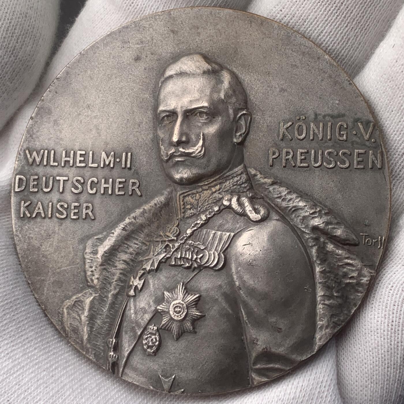 掌中浮雕-藏着的欧洲第047场 德皇威廉二世镀银铜奖章，60mm，89.78g